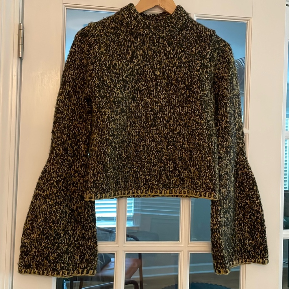 Ulla Johnson Black and Olive Marled Knit Sweater